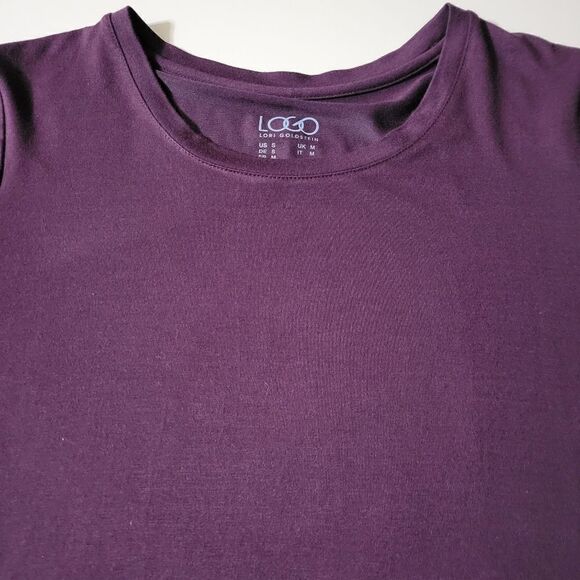 LOGO by Lori Goldstein® Burgundy Round-neck  Mixed Media Short Sleeve Dress - Picture 7 of 11